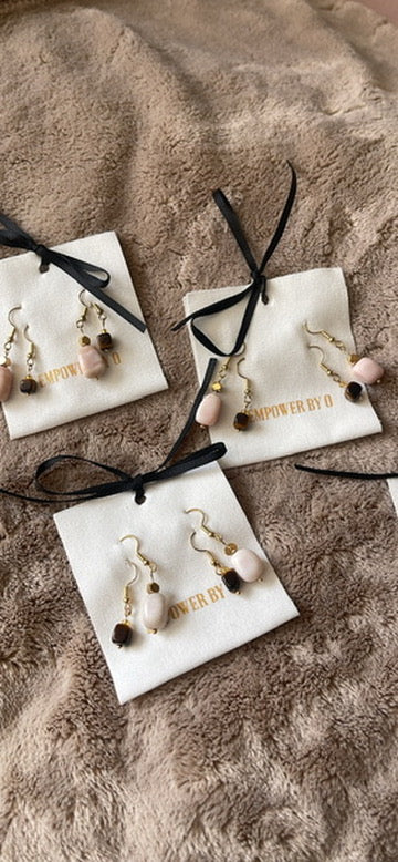 Hand Beaded Pink Opal & Tiger’s Eye Earrings