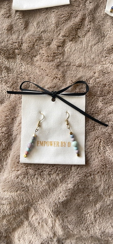Hand Beaded Rainbow Agate Earrings with Gold Plated Hematite