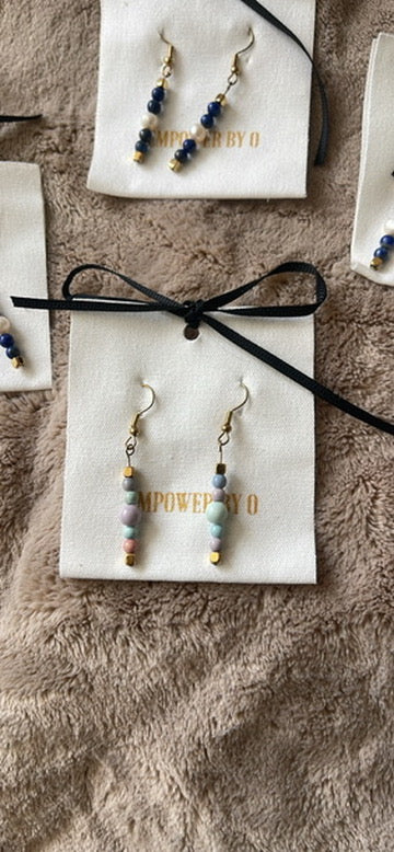 Hand Beaded Rainbow Agate Earrings with Gold Plated Hematite
