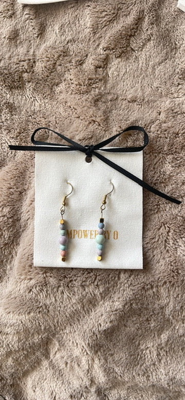 Hand Beaded Rainbow Agate Earrings with Gold Plated Hematite