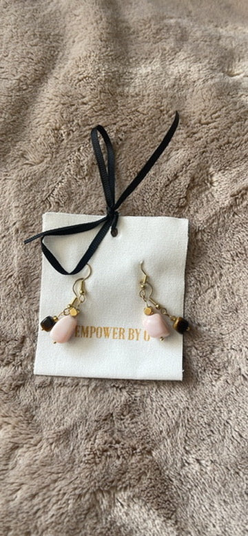 Hand Beaded Pink Opal & Tiger’s Eye Earrings