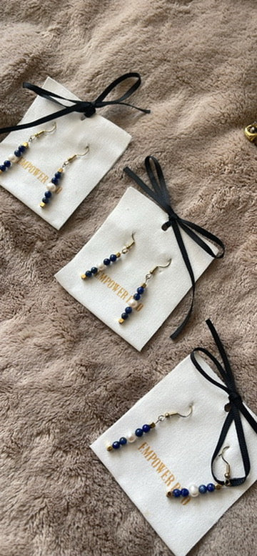 Hand Beaded Lapis Lazuli Pearl Earrings with Gold Plated Hematite